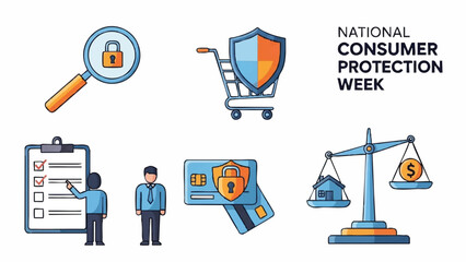National Consumer Protection Week Icons Illustrating Security and Rights.
