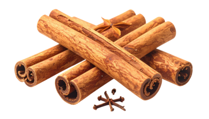 Close-up of cinnamon sticks with star anise against a black background