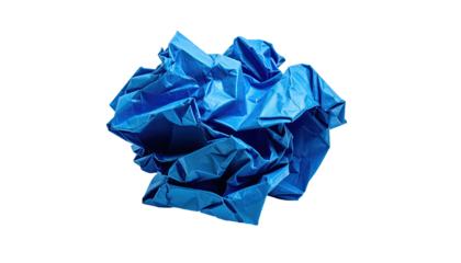 Close-up of crumpled, vibrant blue paper against a stark, black background