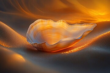 Luminous Golden Seashell on Silk Texture Abstract Beach