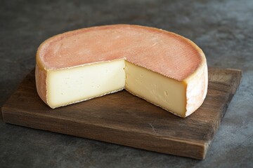 Gourmet Artisan Cheese Wheel on Rustic Wooden Board