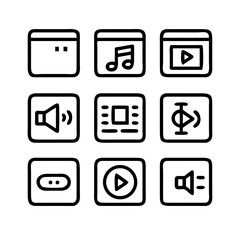 Glossy vector web icons set featuring business communication and media symbols for website design including camera phone and music  online, info, mobile, software, application, pixel