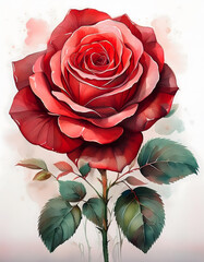 Vibrant Red Rose in Watercolor Bloom