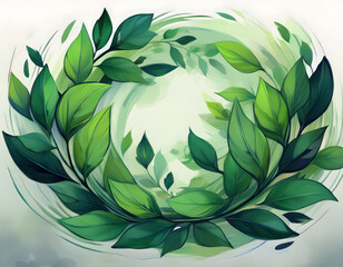Swirling Green Laurel Wreath on Soft Background