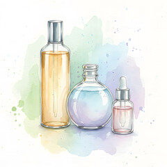 Watercolor Skincare Bottles with Pastel Background