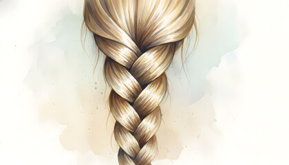 Braided Blonde Hair in Watercolor Style