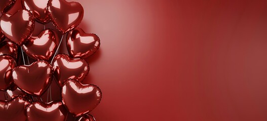 A cluster of shiny red hearts on a red background for valentines day or love themed designs