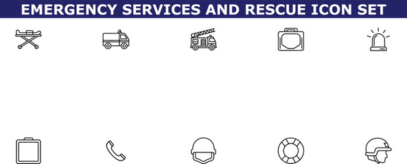 A collection of emergency services and rescue icons on a white background