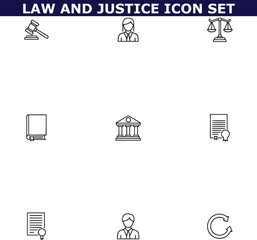A set of law and justice icons on a white background