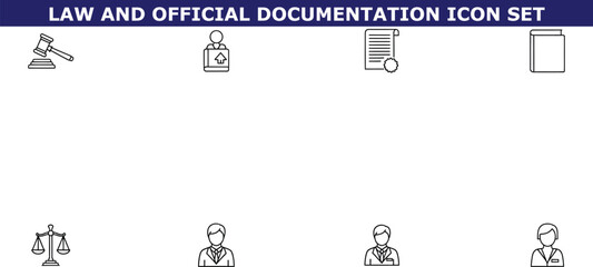 A set of law and official documentation icons on a white background