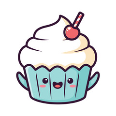 Cute Cartoon Cupcake with Cherry Illustration