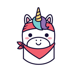 Adorable Cartoon Unicorn Illustration with Red Bandana