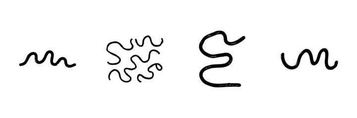 Abstract Wavy Line Icon Set In Doodle Style. Creative Design Elements And Artistic Expression Outline Sketch Collection. Hand Drawn Isolated Vector Illustration