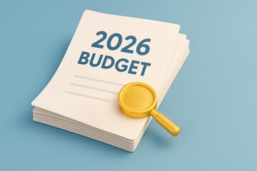 2026 budget planning document with magnifying glass symbolizing goal analysis and financial strategy for effective management and success