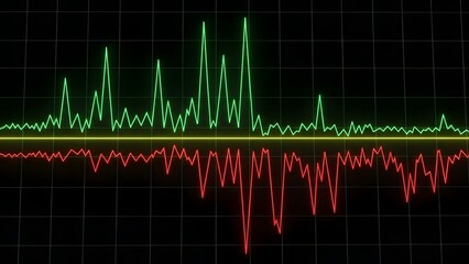Stock market data visualization with green and red graphs
