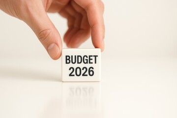 Budget planning goal 2026 concept with hand holding white block on white background for financial success