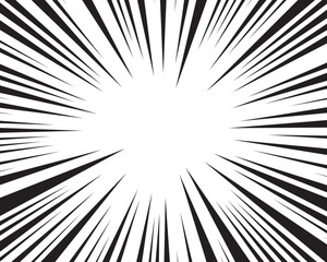 Obraz premium set of comic style explosion manga speed lines on transparent background, cartoon action impact element. Radial sun burst with dramatic black and white sun rays.
