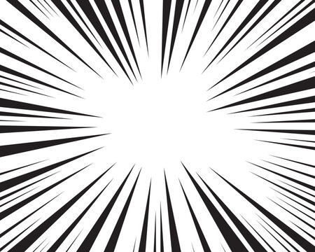 set of comic style explosion manga speed lines on transparent background, cartoon action impact element. Radial sun burst with dramatic black and white sun rays.