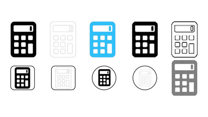 Calculator accounting finance math icon set in solid line dot pixelated colourful styles