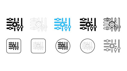 Control settings adjustment system panel icon set in solid line dot pixelated colourful styles