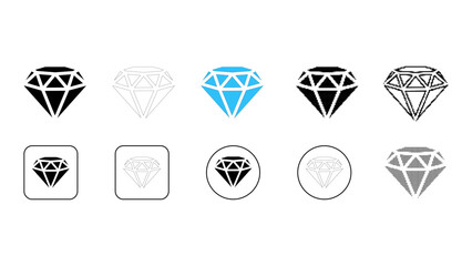 Diamond luxury value gemstone icon set in solid line dot pixelated colourful styles