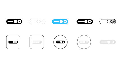 Control slider icon set for adjustment level settings interface in solid line dot pixelated colourful style for modern U