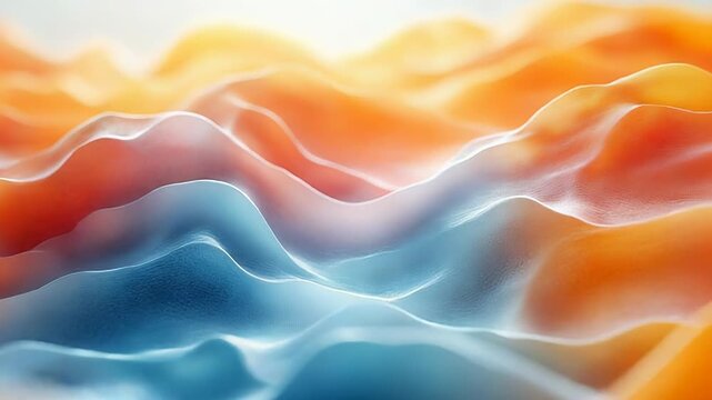 Abstract flowing waves form a dynamic, ethereal pattern with smooth, organic curves and a seamless gradient shifting from warm orange to cool blue, evoking calm motion