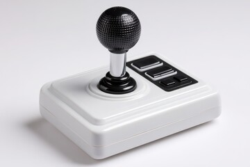 High-detail studio photo of a single joystick with textured grip on white surface