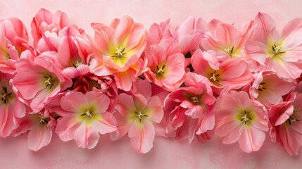 Blooming symphony: Captivating arrangement of ethereal pink tulips in full bloom