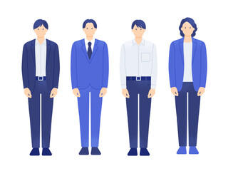 IT企業や代理店の営業チーム。スーツとオフィスカジュアルの男性。おしゃれな若手ビジネスマンのセット。