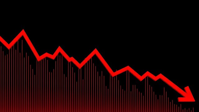 A declining trend line with a red arrow pointing downwards on a black background