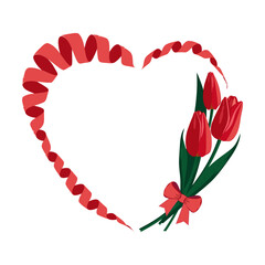 Valentine heart  with flowers. Vector illustration.	
