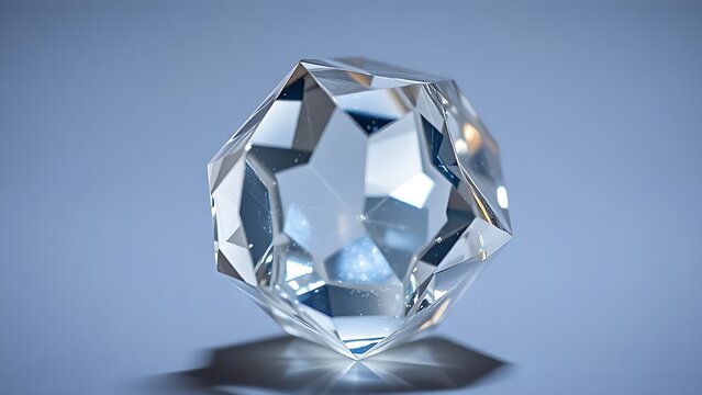 condoning. A naturally formed icosahedral crystal mineral, refracting geometric light in soft natural lighting against a clean background. STEM education sheets.