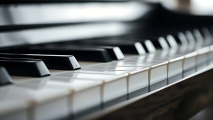 octet. Close-up of piano keys in black and white pattern, elegant musical instrument detail. lifestyle magazines, social media lookbooks, designed for influencer and brand collaborations.