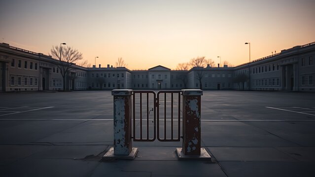 mephistopheles. An old turnstile stands alone in an empty square at dusk, symbolizing separation. wellbeing guides, coaching materials, designed for mental health education and mindfulness programs.