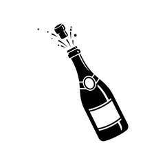 Champagne Bottle Popping Cork Stencil Vector