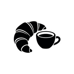 Croissant And Espresso Cup Breakfast Stencil Vector
