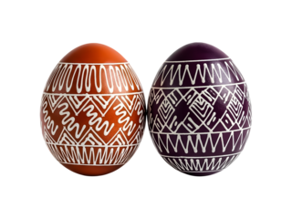 Two decorative eggs isolated on transparent background