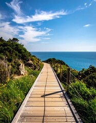 Fototapeta premium Wooden path leading to the ocean