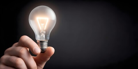 Creative idea concept, Hand holding glowing light bulb for business innovation with innovative, invention, idea, result, imagination, brainstorm