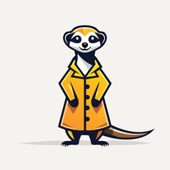Naklejka premium Charming Meerkat Character in a Stylish Yellow Raincoat Standing Tall and Smiling.
