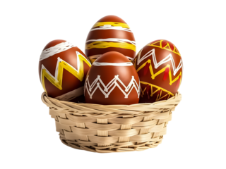 Decorative brown and yellow easter eggs isolated on transparent background