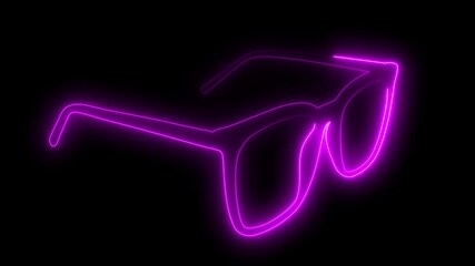 Neon glowing glasses icon isolated on black background, Fashion model glasses in neon light, fantastic trend with neon style effect. Glowing neon line sunglasses animation with dark screen.  - Powered by Adobe