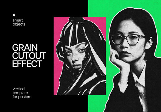 Grain Cutout Poster Photo Effect Mockup