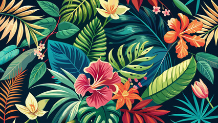 Vibrant tropical floral pattern with exotic flowers Vector