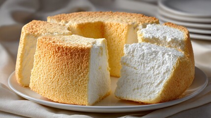 Coconut chiffon cake isolated as sculptural object, no food context, gallery exhibition style
