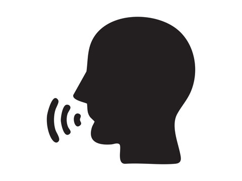 A striking black silhouette of a head speaking conveying communication