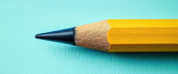 Close-up of yellow pencil on blue background