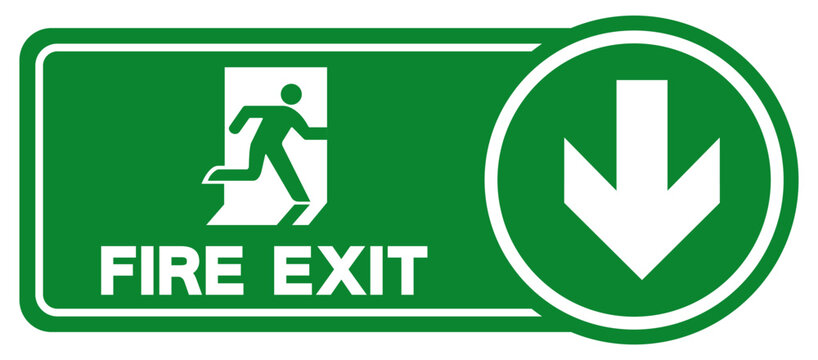Fire Exit Arrow Right Down Symbol Sign, Vector Illustration, Isolate On White Background Label. EPS10