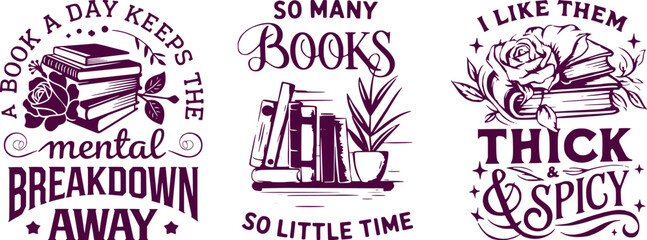 Fototapeta premium Book Lover Quotes and Illustrations Keywords: books, reading, bookworm, literature, library